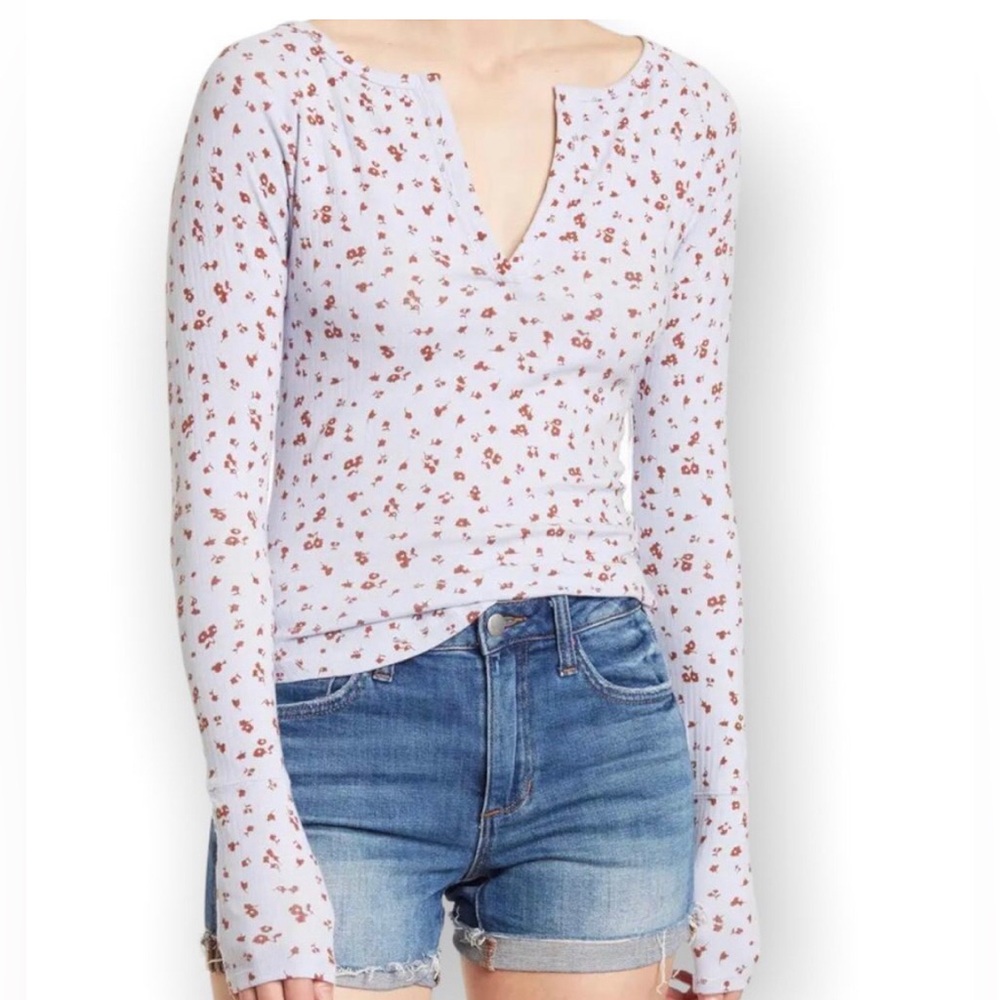Free People Ribbed Split-Neck Top M
